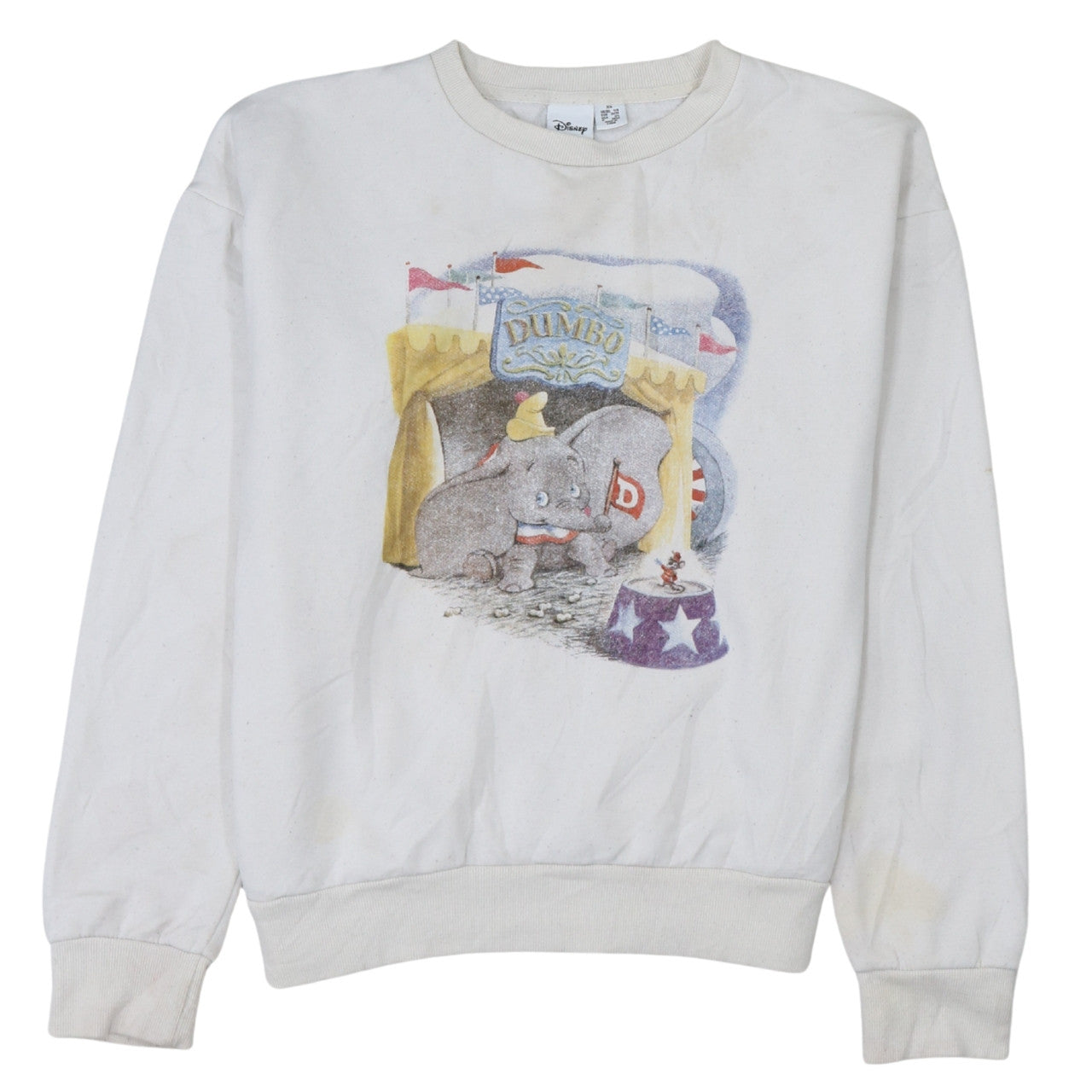 Disney Womens White Dumbo Pullover Sweatshirt XS Long Sleeve Cotton Fleece