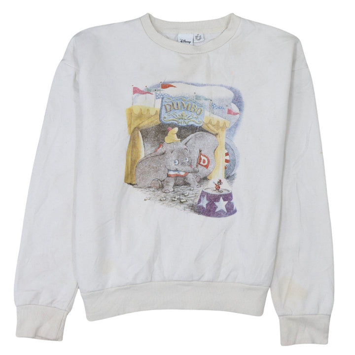 Disney Womens White Dumbo Pullover Sweatshirt XS Long Sleeve Cotton Fleece
