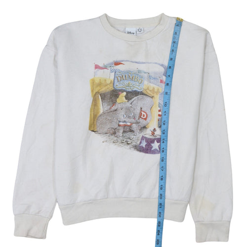 Disney Womens White Dumbo Pullover Sweatshirt XS Long Sleeve Cotton Fleece