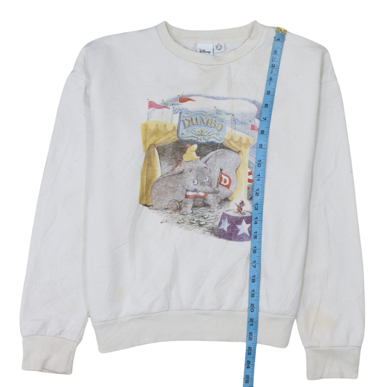 Disney Womens White Dumbo Pullover Sweatshirt XS Long Sleeve Cotton Fleece