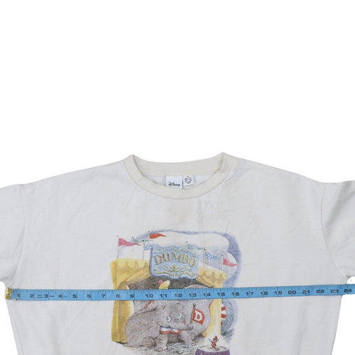 Disney Womens White Dumbo Pullover Sweatshirt XS Long Sleeve Cotton Fleece