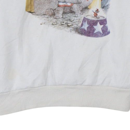 Disney Womens White Dumbo Pullover Sweatshirt XS Long Sleeve Cotton Fleece