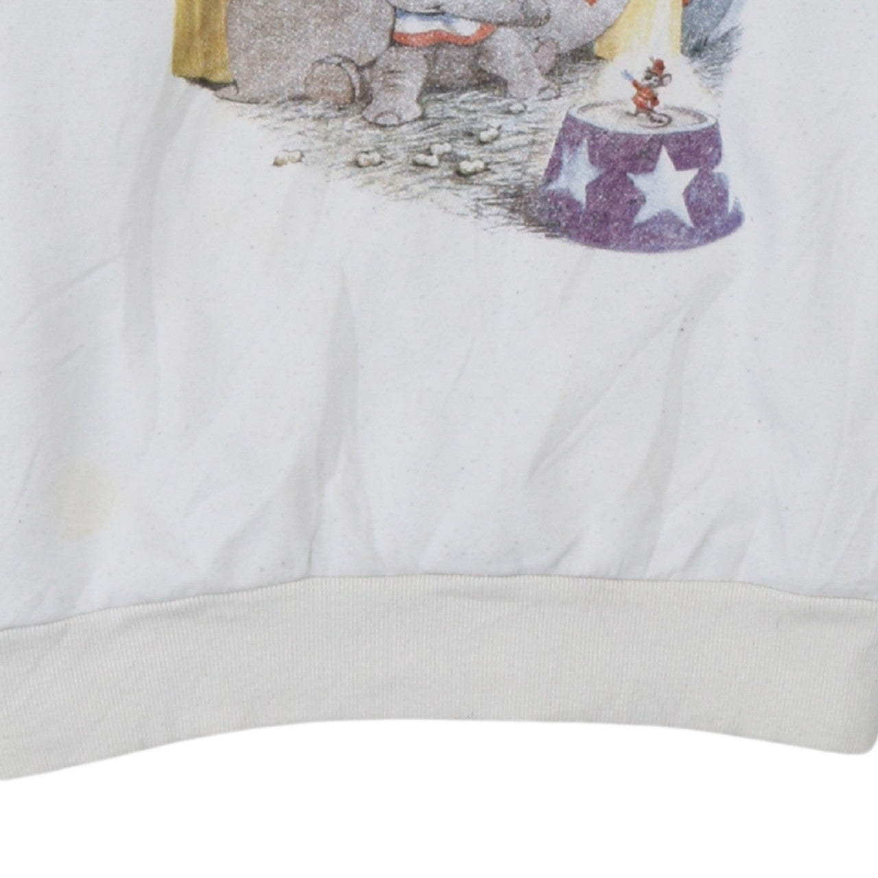 Disney Womens White Dumbo Pullover Sweatshirt XS Long Sleeve Cotton Fleece