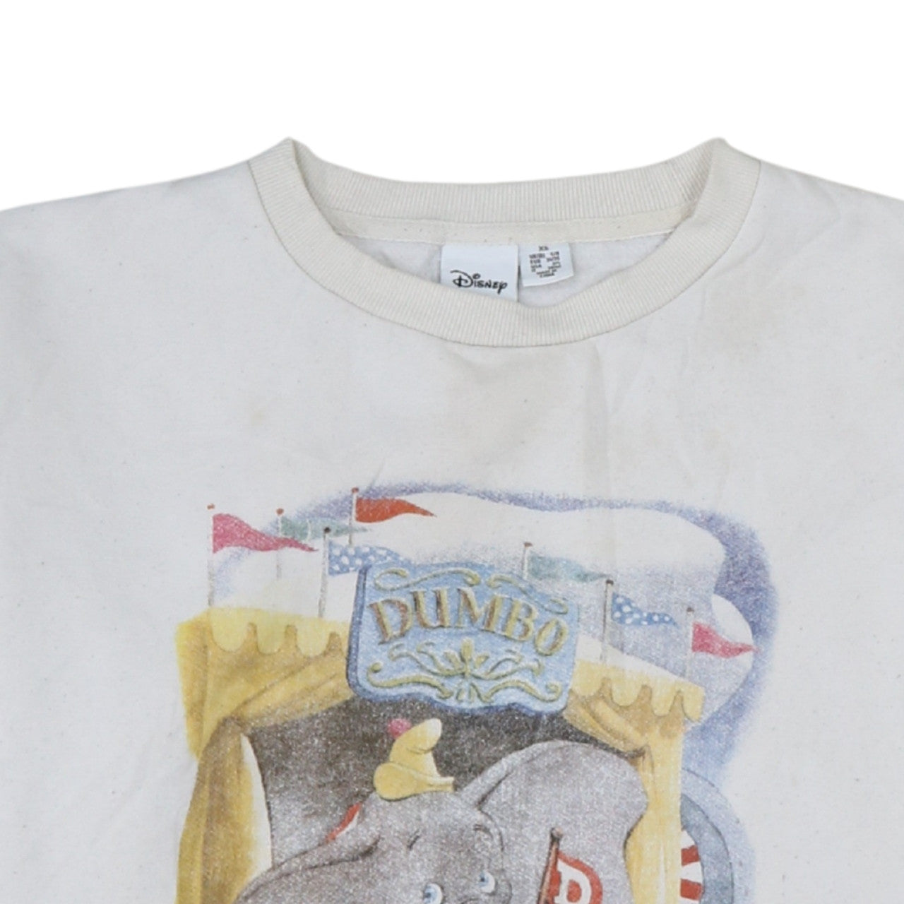 Disney Womens White Dumbo Pullover Sweatshirt XS Long Sleeve Cotton Fleece