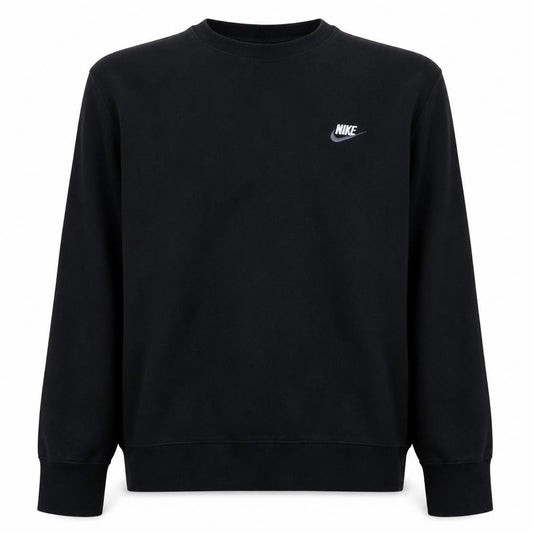 Front view of Nike Men's Black Pullover Sweatshirt M Crew Neck Fleece Logo