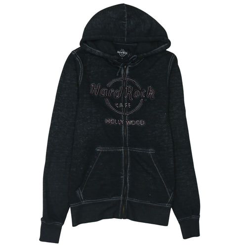 Hard Rock Cafe Men's Black Full Zip Hoodie Size S Embroidered Logo