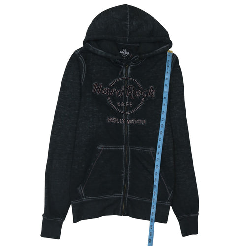Hard Rock Cafe Men's Black Full Zip Hoodie Size S Embroidered Logo
