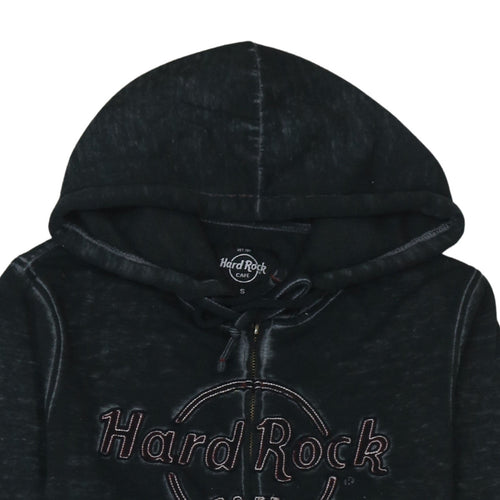 Hard Rock Cafe Men's Black Full Zip Hoodie Size S Embroidered Logo