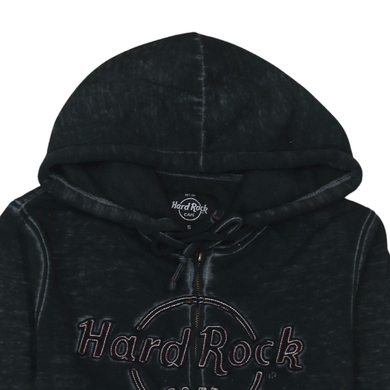 Hard Rock Cafe Men's Black Full Zip Hoodie Size S Embroidered Logo