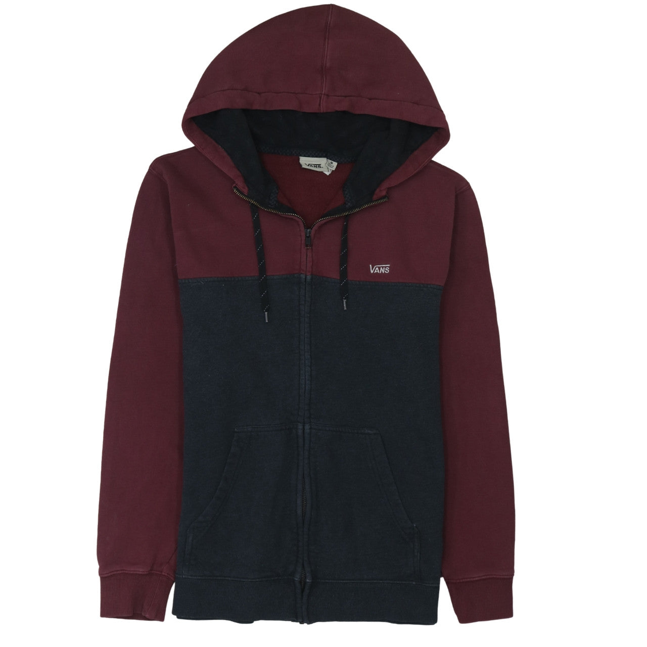 Vans Men's Burgundy and Black Full Zip Hoodie Size M