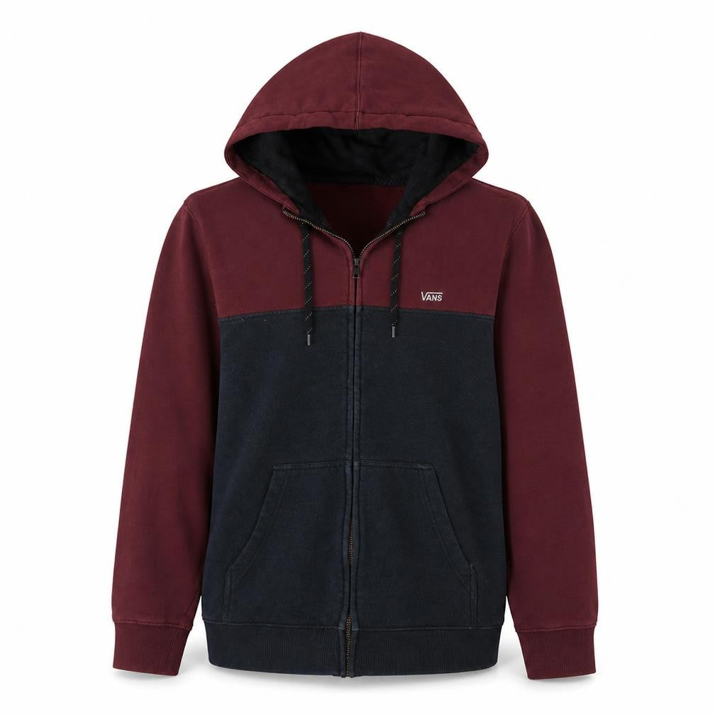 Vans Men's Burgundy and Black Full Zip Hoodie Size M