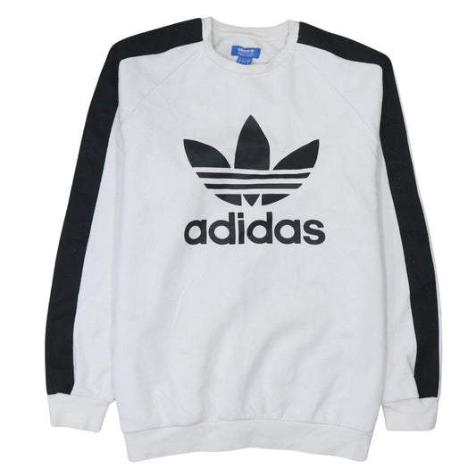Adidas Men's White Black Logo Sweatshirt L Pullover Crew Fleece