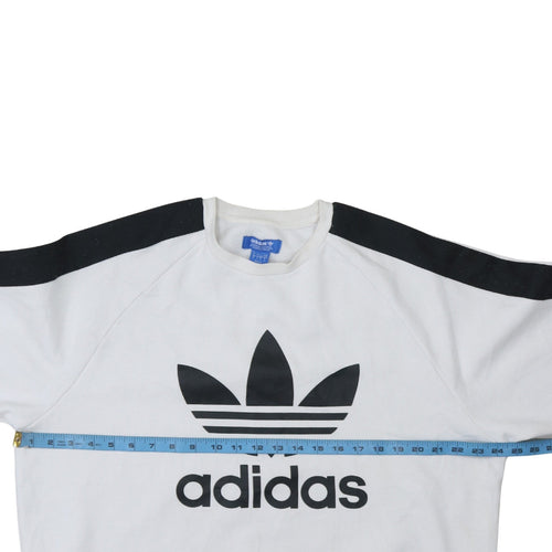 Adidas Men's White Black Logo Sweatshirt L Pullover Crew Fleece