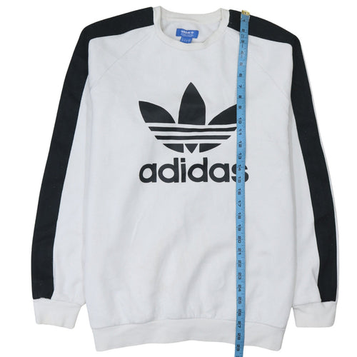 Adidas Men's White Black Logo Sweatshirt L Pullover Crew Fleece