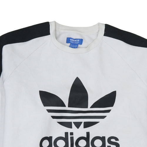 Adidas Men's White Black Logo Sweatshirt L Pullover Crew Fleece