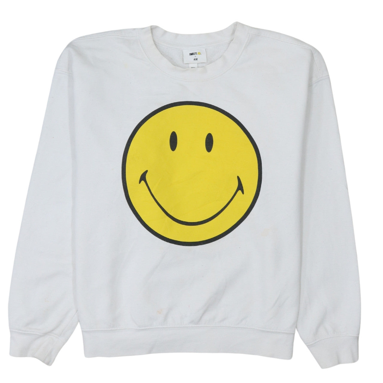 H&M Smiley White Women's Sweatshirt Size 12 Pullover Crew Neck Graphic