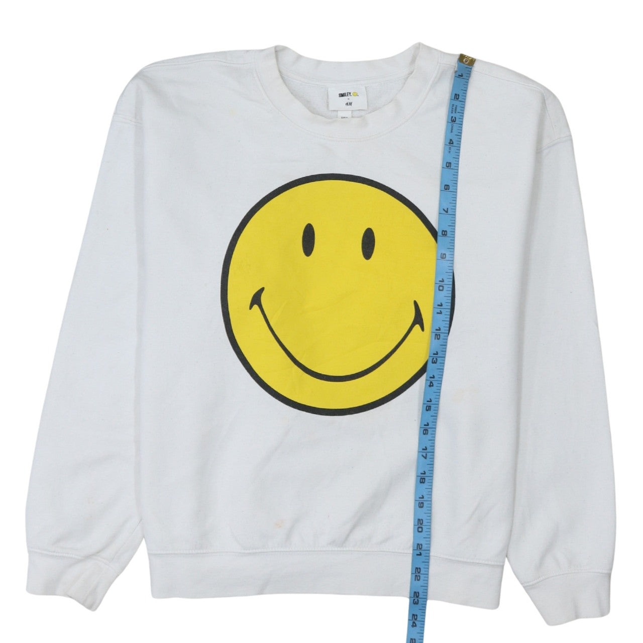 H&M Smiley White Women's Sweatshirt Size 12 Pullover Crew Neck Graphic