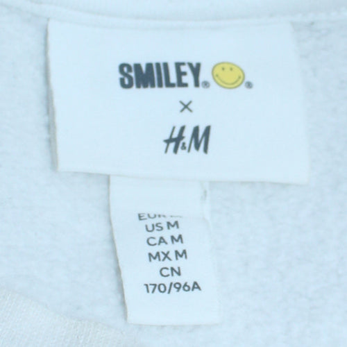 H&M Smiley White Women's Sweatshirt Size 12 Pullover Crew Neck Graphic