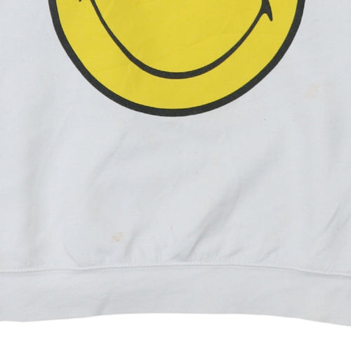 H&M Smiley White Women's Sweatshirt Size 12 Pullover Crew Neck Graphic