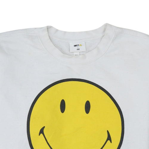 H&M Smiley White Women's Sweatshirt Size 12 Pullover Crew Neck Graphic