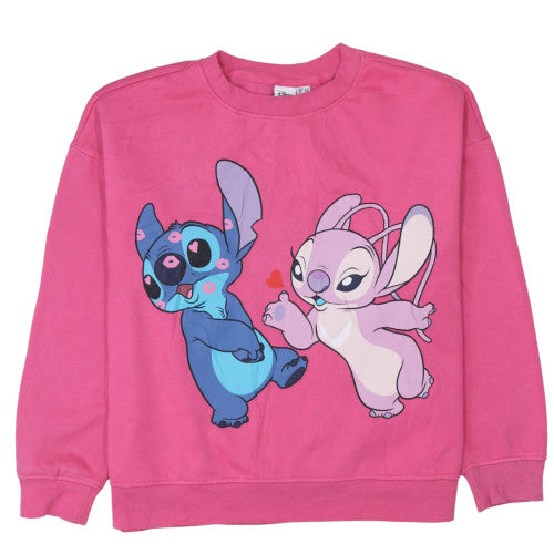 Disney Women Pink Stitch & Angel Sweatshirt Size L 14/16 Crew Neck Pullover