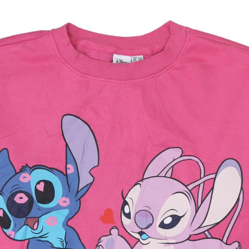 Disney Women Pink Stitch & Angel Sweatshirt Size L 14/16 Crew Neck Pullover