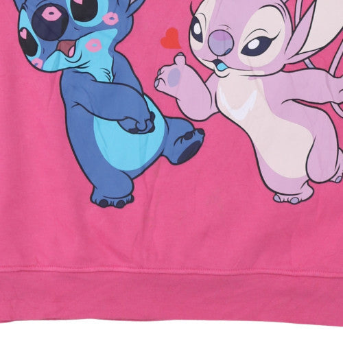 Disney Women Pink Stitch & Angel Sweatshirt Size L 14/16 Crew Neck Pullover