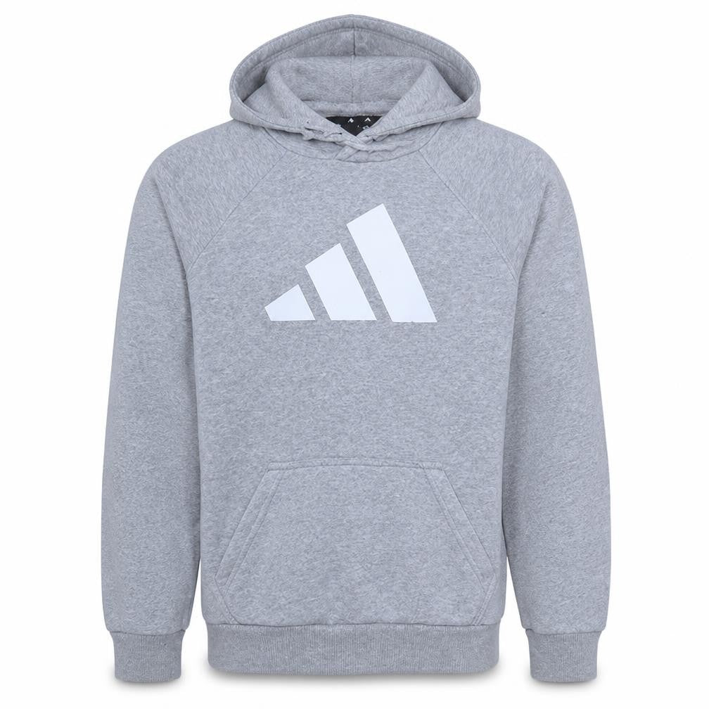 Front view of Adidas Men's Grey Pullover Hoodie, size M, Regular Fit Sports