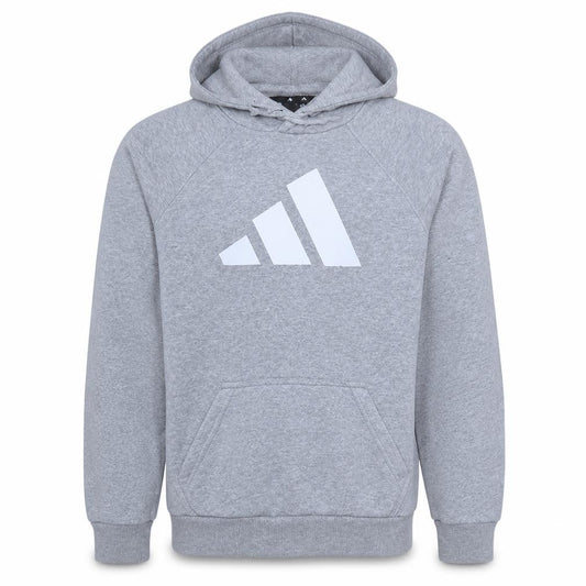 Front view of Adidas Men's Grey Pullover Hoodie, size M, Regular Fit Sports