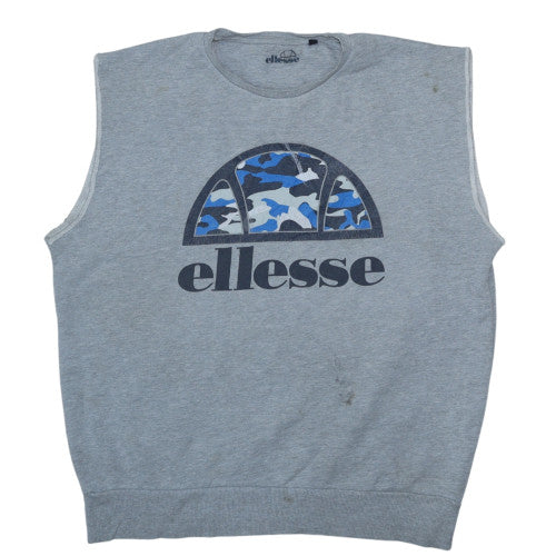 Ellesse Men's Grey Camo Logo Sleeveless Crew Neck Sweatshirt XL