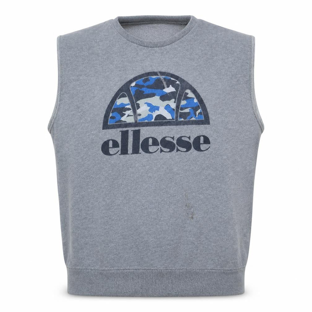 Ellesse Men's Grey Camo Logo Sleeveless Crew Neck Sweatshirt XL