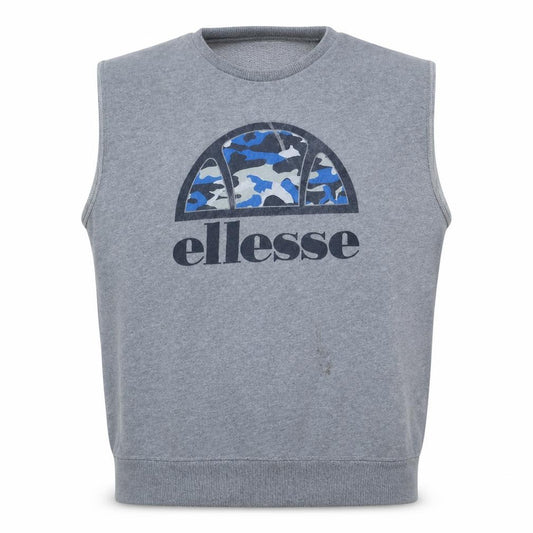 Front view of Ellesse Men's Grey Camo Logo Sleeveless Crew Neck Sweatshirt XL