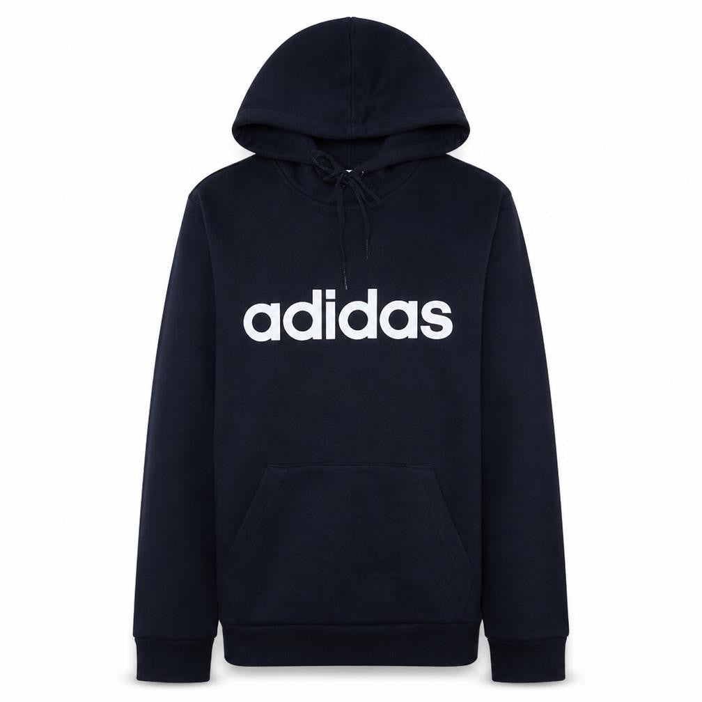 Front view of Adidas women’s navy blue pullover hoodie small cotton logo