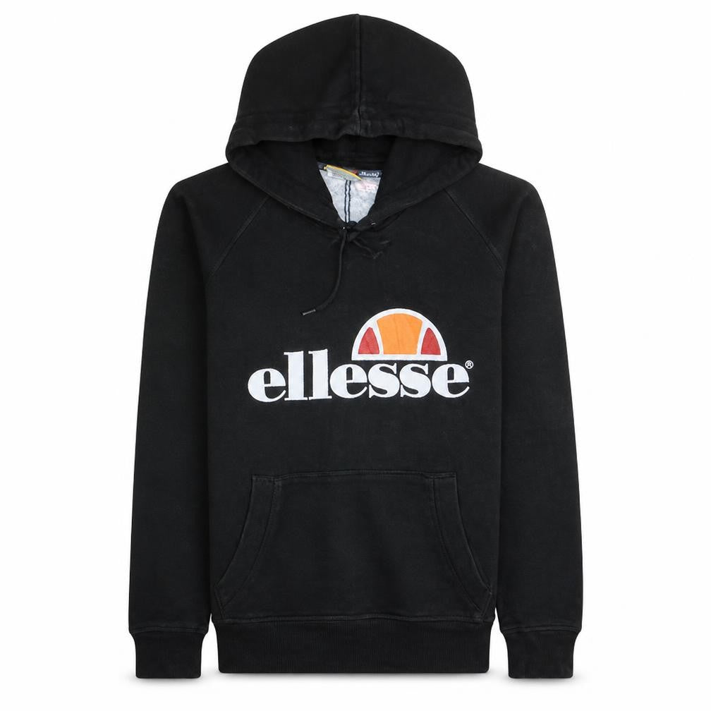 Front view of Ellesse Heritage Men's Black XS Pullover Hoodie with Logo Print