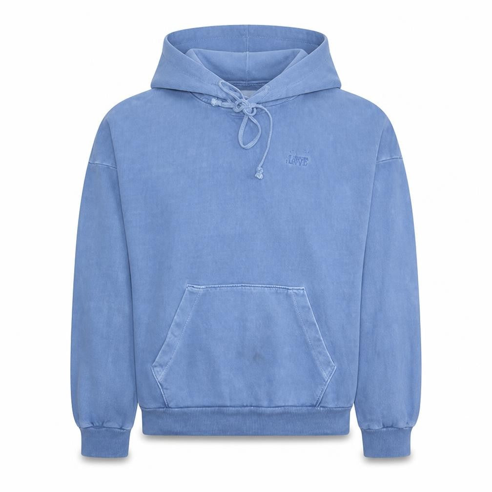 Front view of Levi's Men Blue Pullover Hoodie S Cotton Relaxed Fit Casual
