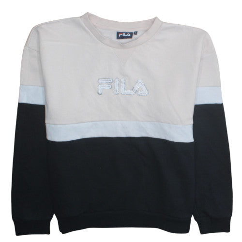 Fila Men's Beige & Black Colour Block Crew Sweatshirt L