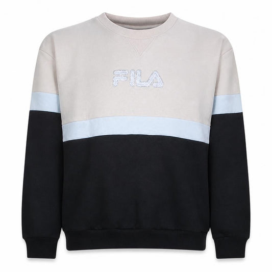 Front view of Fila Men's Beige & Black Colour Block Crew Sweatshirt L