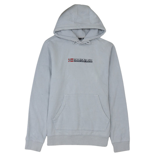 Napapijri Men's Grey Pullover Hoodie Size M Logo Fleece Sweatshirt