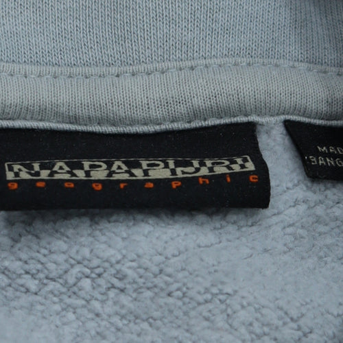 Napapijri Men's Grey Pullover Hoodie Size M Logo Fleece Sweatshirt