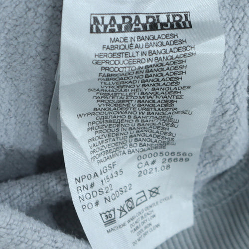 Napapijri Men's Grey Pullover Hoodie Size M Logo Fleece Sweatshirt