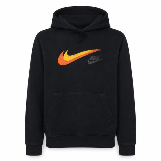 Front view of Nike Men's Black Pullover Hoodie, size S, Logo Graphic Fleece