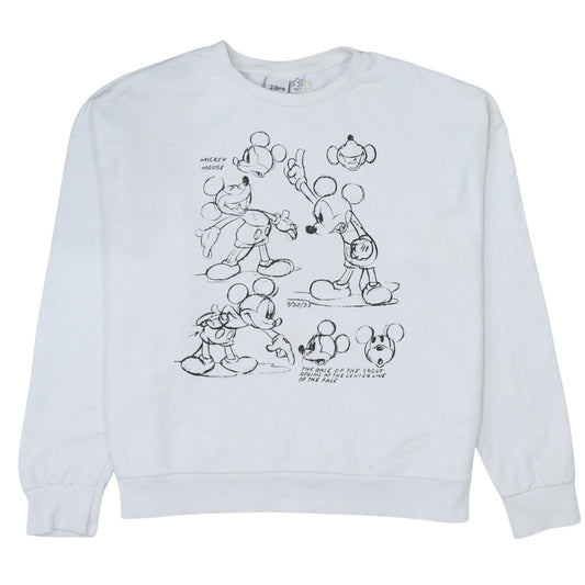 Primark Disney Women White Mickey Mouse Sweatshirt M 12/14 Crew Neck