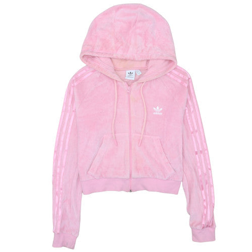 Adidas Womens Pink Full Zip Velour Hoodie Size 14 UK