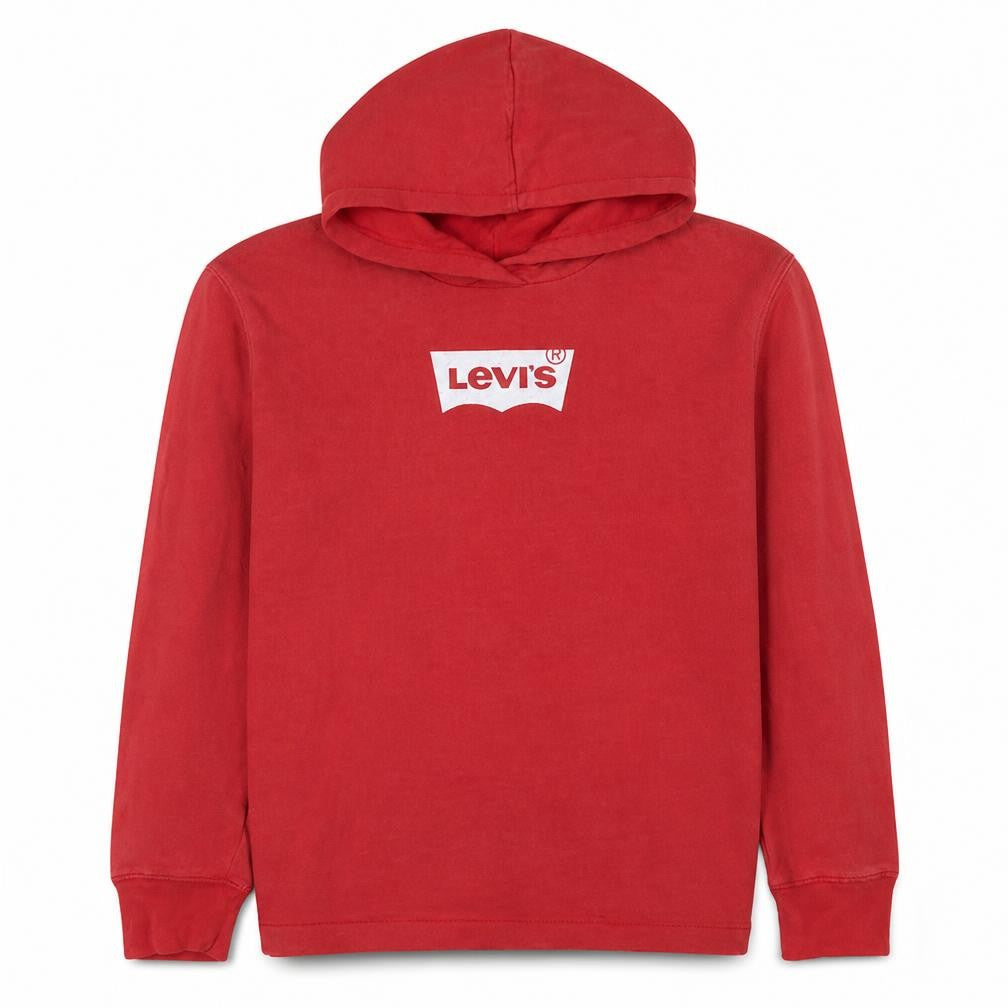 Front view of Levi's Teens Red Pullover Hoodie 14 Plus Cotton Logo Sweatshirt