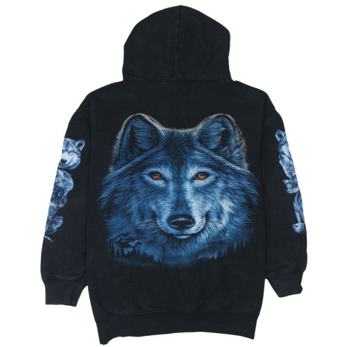 Wild Mens Black XL Full Zip Hoodie Wolf Graphic Cotton Sweatshirt