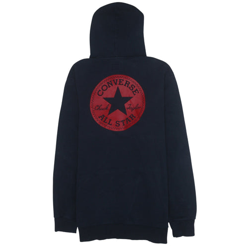 Converse Men Blue Pullover Hoodie L Logo Graphic Fleece Sweatshirt