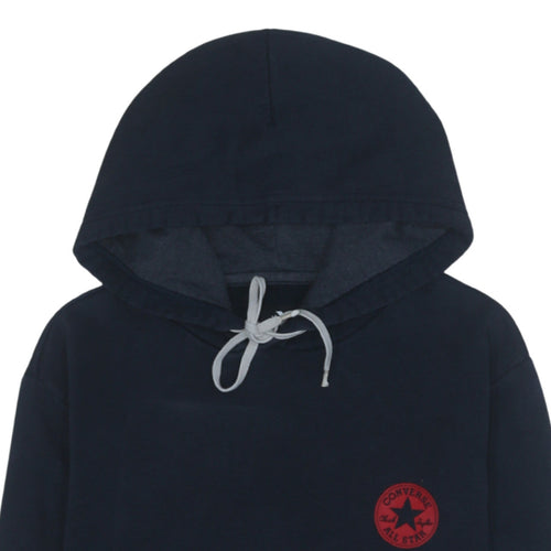 Converse Men Blue Pullover Hoodie L Logo Graphic Fleece Sweatshirt
