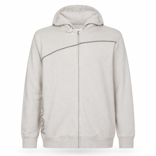 Front view of Reebok Men's Beige Full Zip Hoodie, size L, Cotton Blend Casual