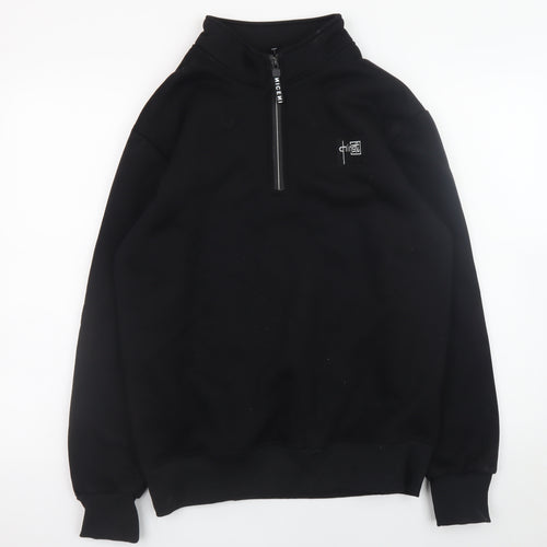 Nice Men's Black S 1/4 Zip High Neck Fleece Sweatshirt