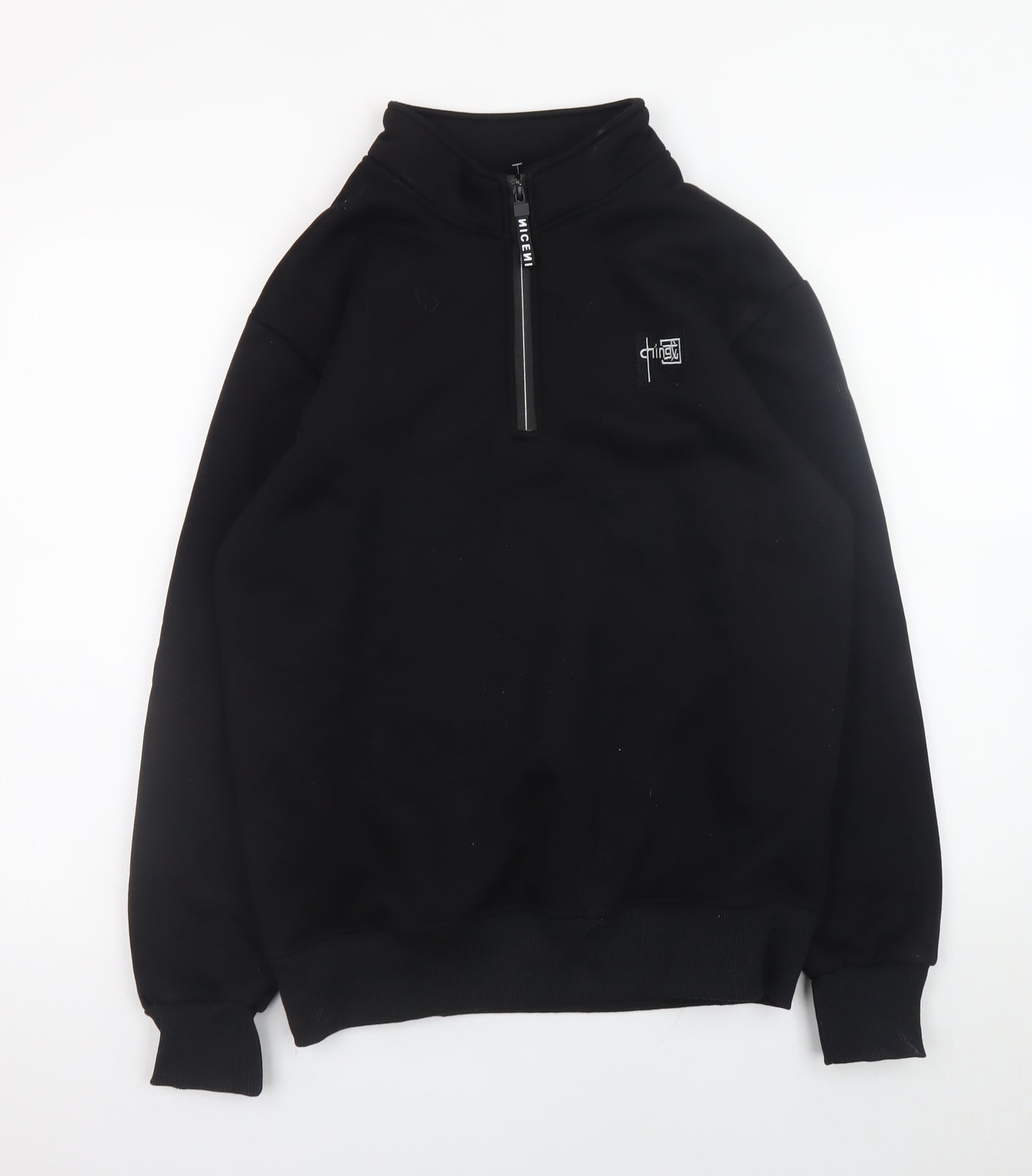 Nice Men's Black S 1/4 Zip High Neck Fleece Sweatshirt